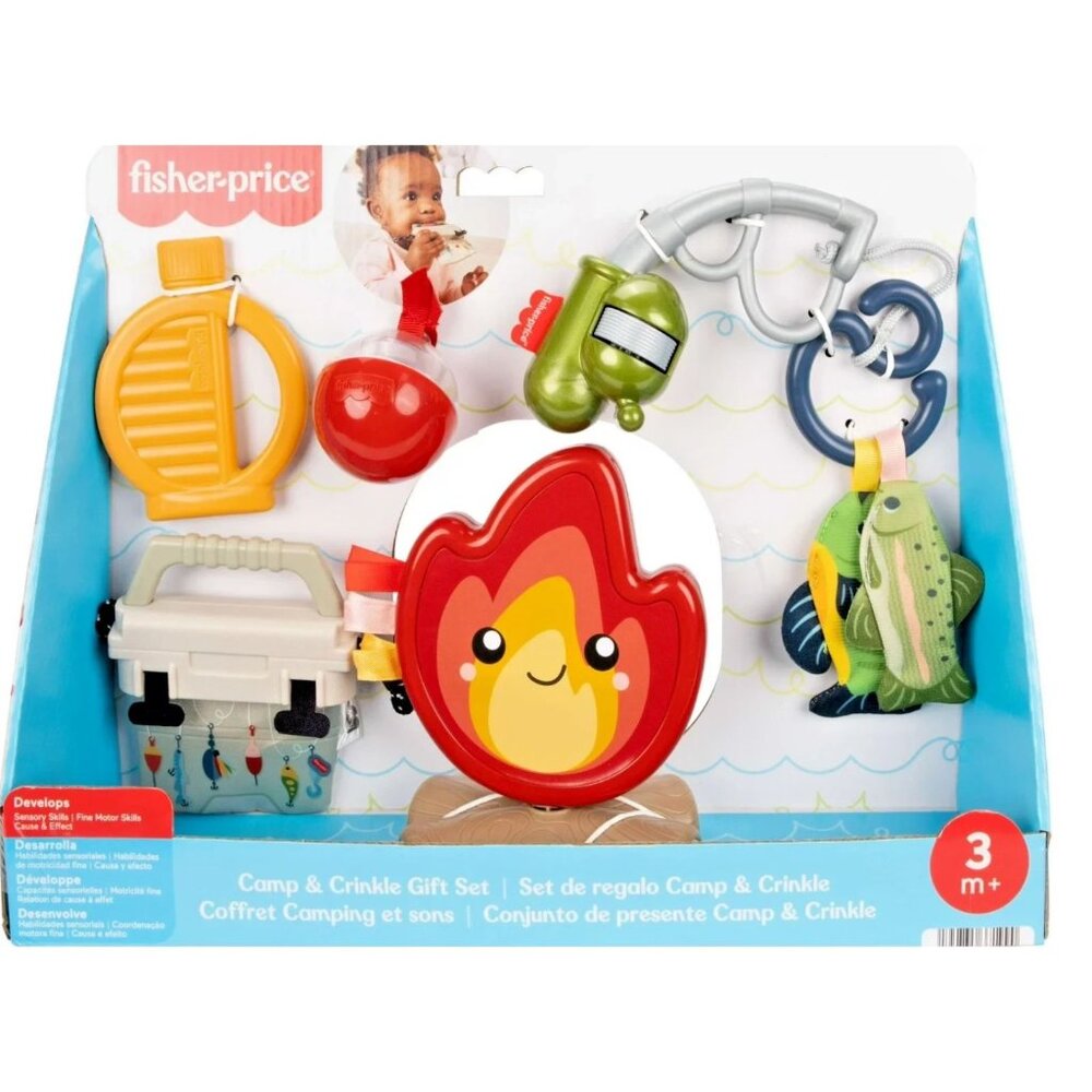 NIB Fisher-Price Camp Crinkle 7 Pc Sensory Baby Toys Gift Set Ages 3M+